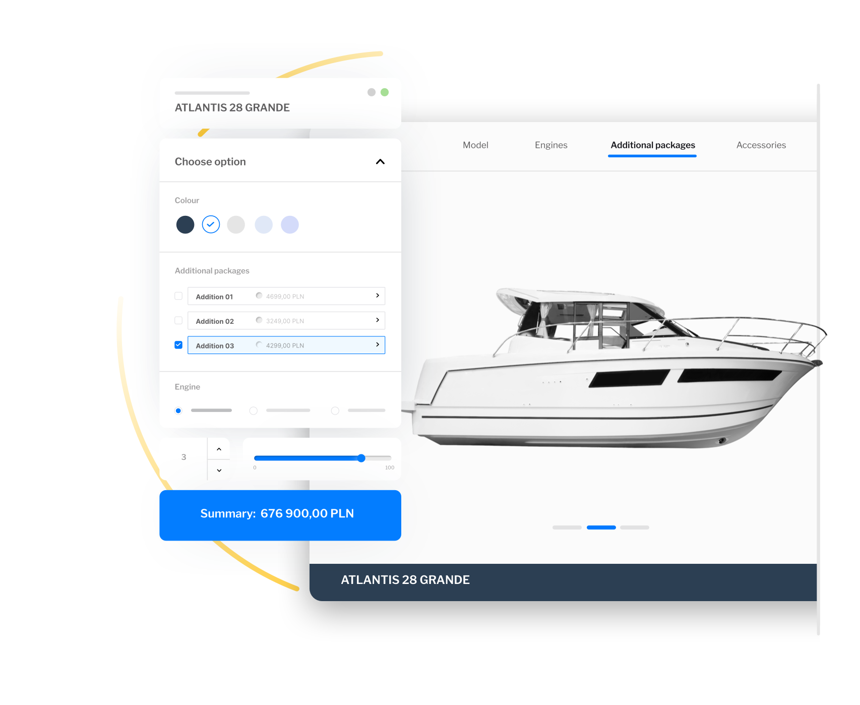 Web-based car configurator interface allowing customers to customize and visualize their vehicle selection.