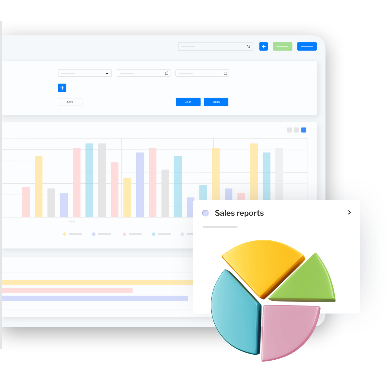 Analytic charts within a sales management tool providing predictions and performance insights.