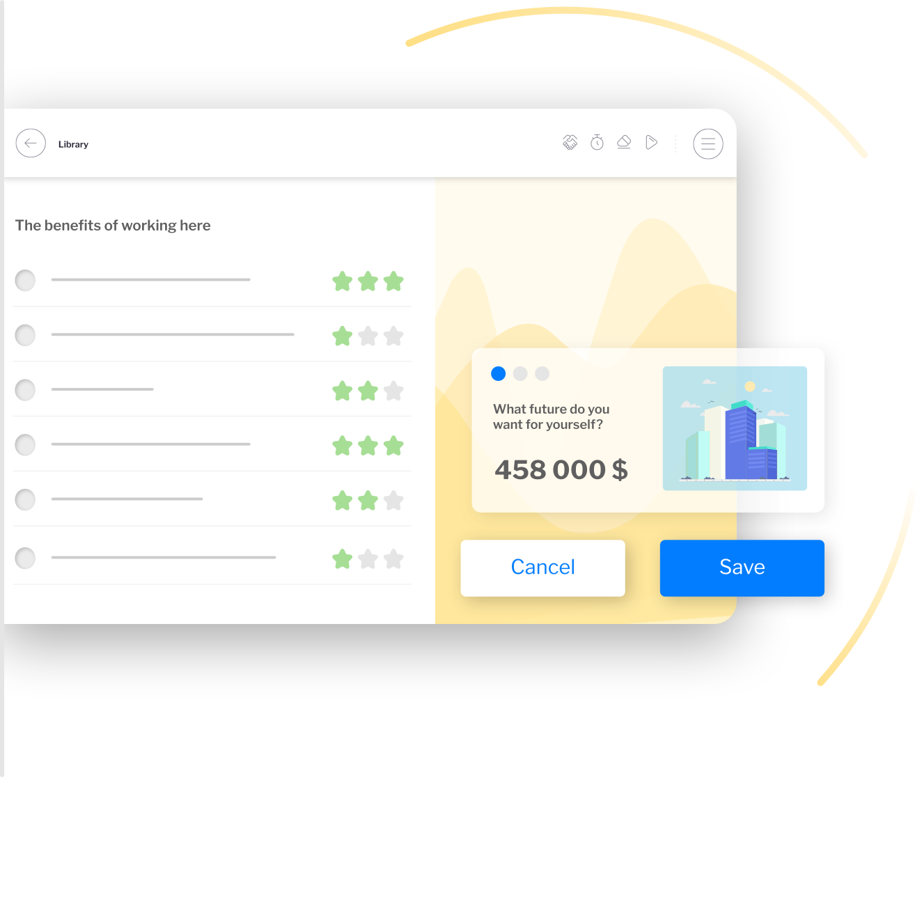 Digital display within an onboarding process tool, highlighting the benefits of working for the organization.