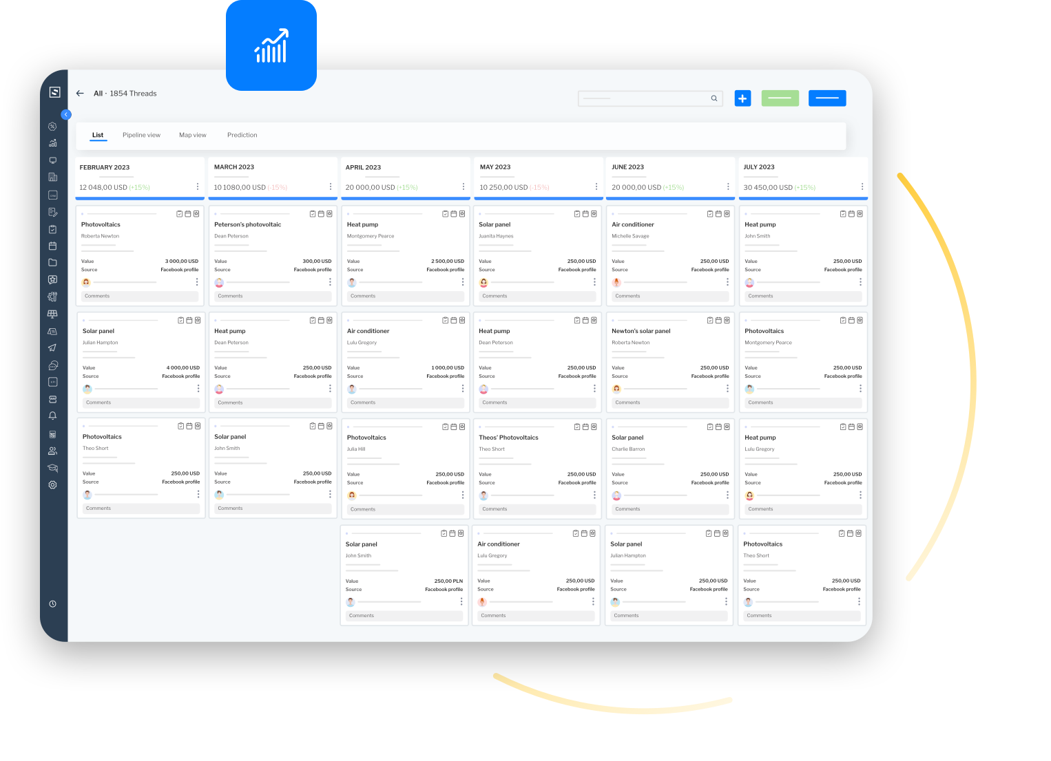 A user navigating a comprehensive CRM software dashboard showing various sales management tools.