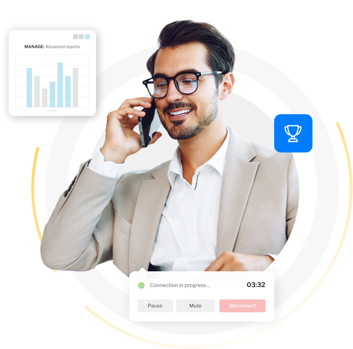 Sales representative with headset, symbolizing the AI-powered sales automation platform for effective communication and strategy.